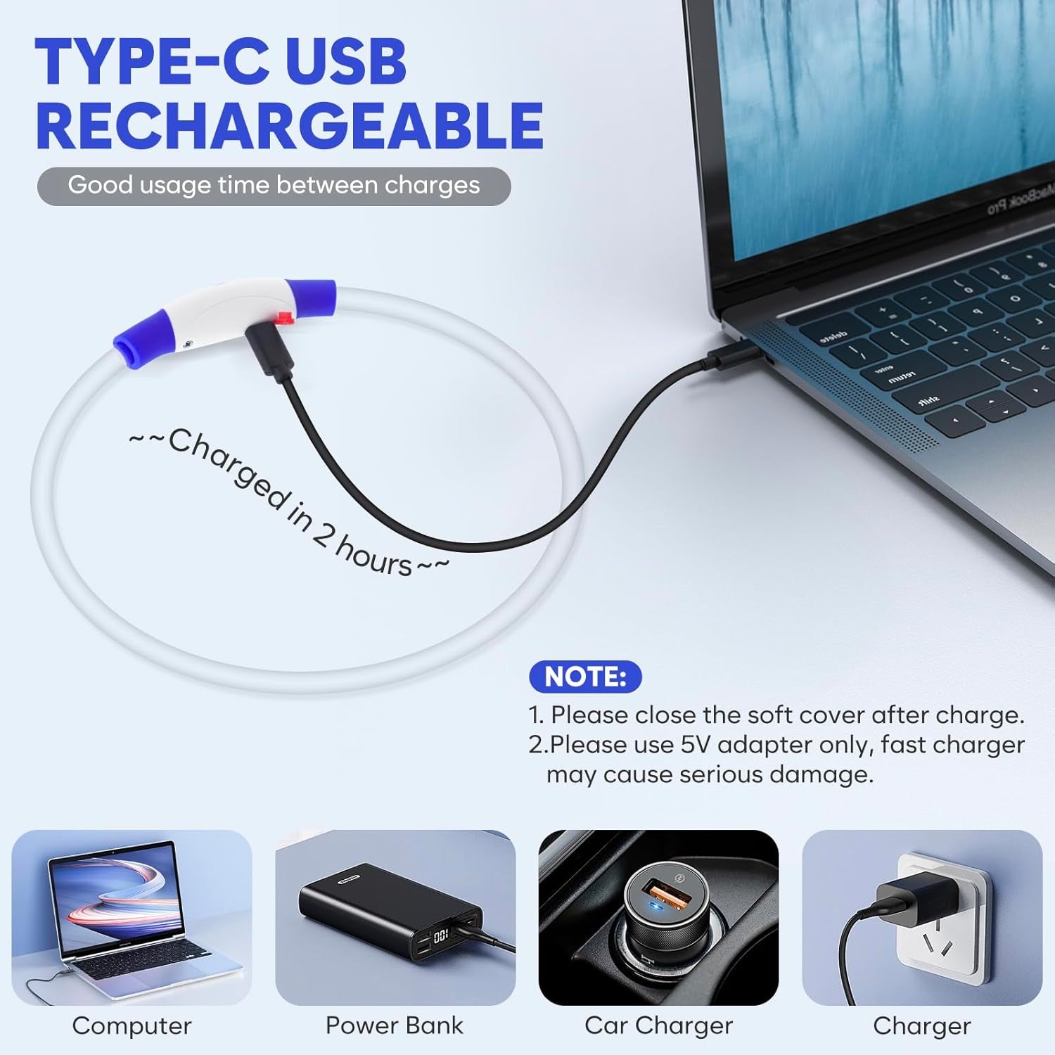 Rechargeable LED Dog Collar – Waterproof Light-Up Safety Collar for Night Walking (Blue)