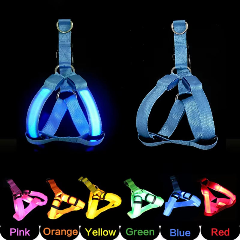 Adjustable LED Dog Harness No Pull Small Medium Glowing Nylon Breast-Band Night Safety Dog Accessories