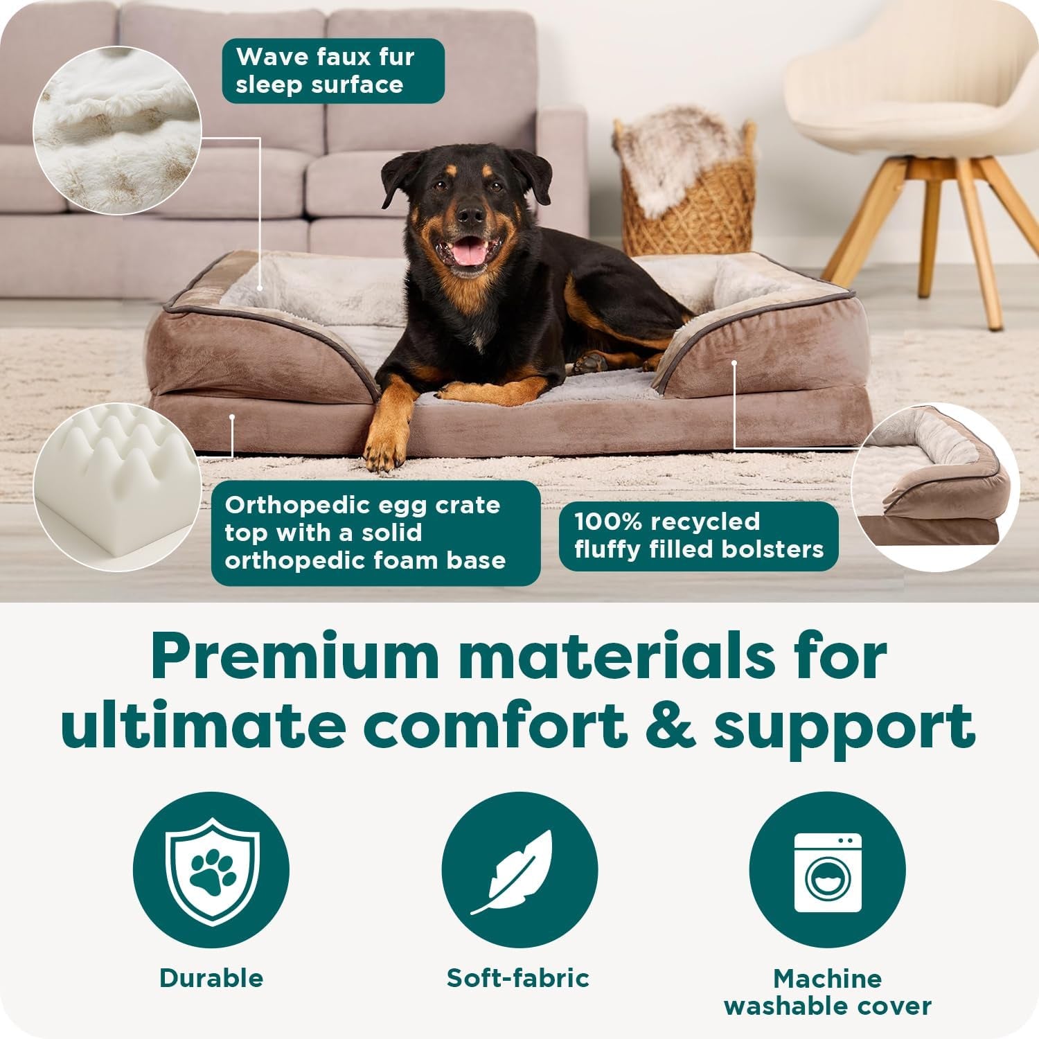 Orthopedic Dog Bed with Removable Bolsters 