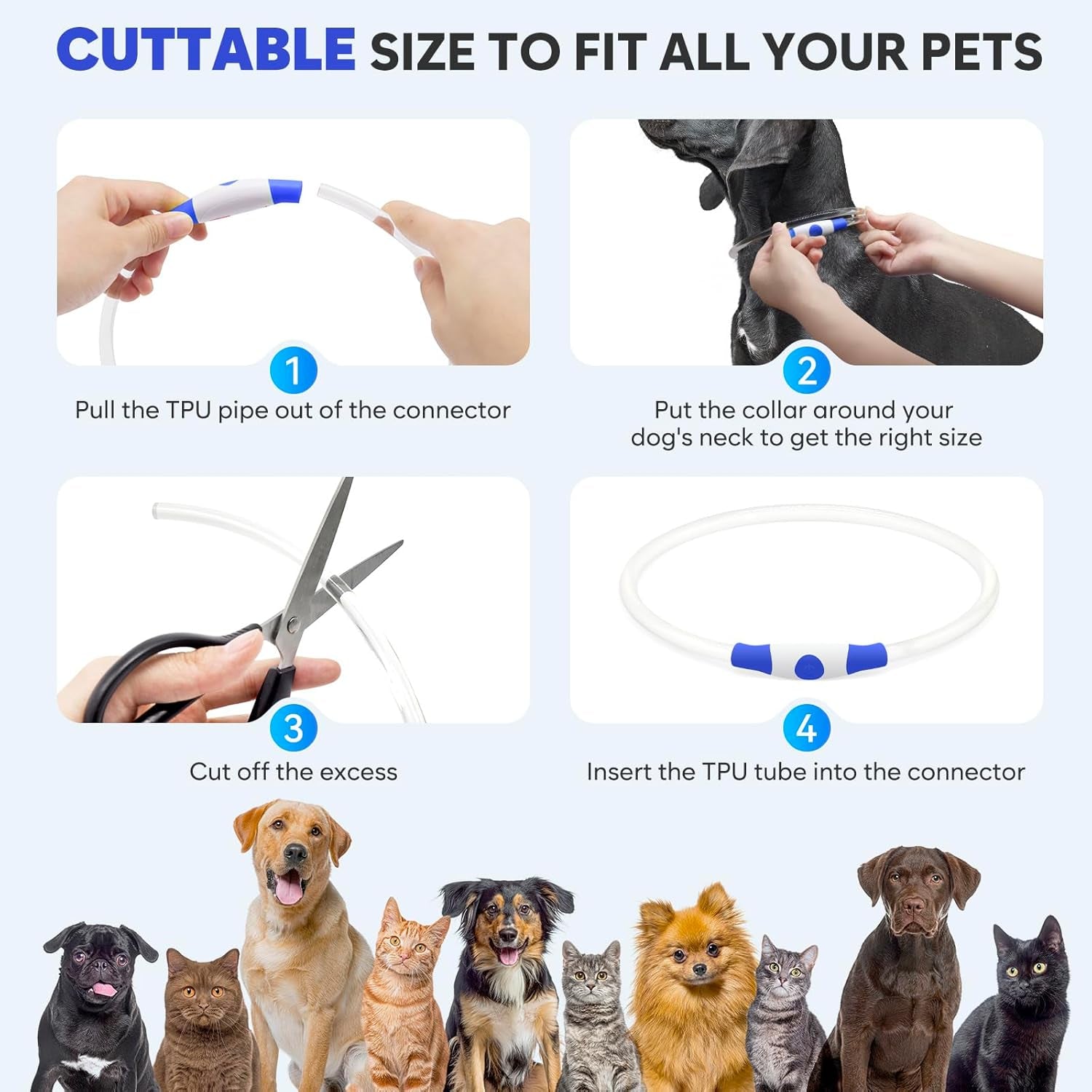 Rechargeable LED Dog Collar – Waterproof Light-Up Safety Collar for Night Walking (Blue)