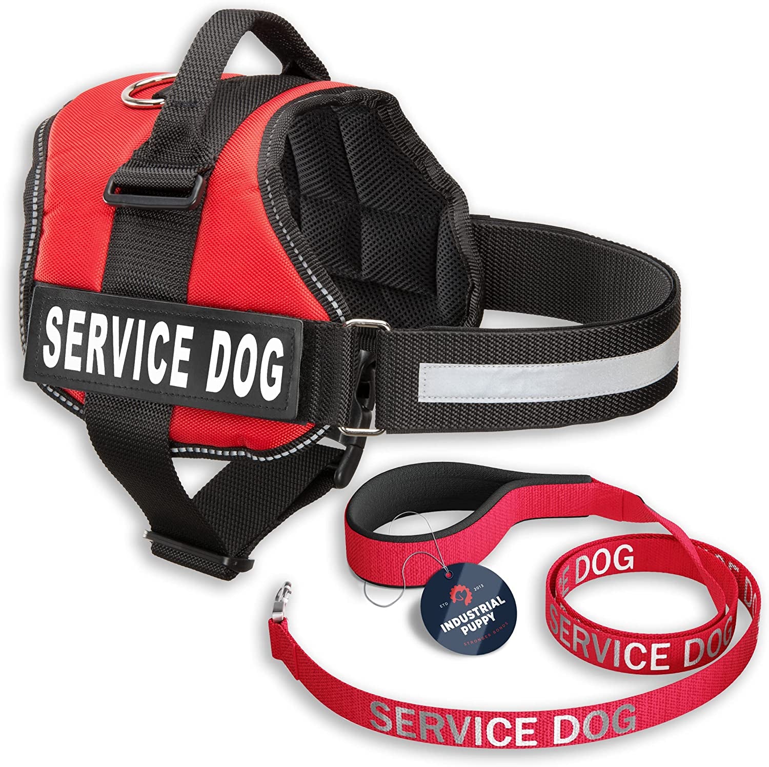 Service Dog Vest & Matching Leash Set – Reflective Harness for Working Dogs (Red, Medium)