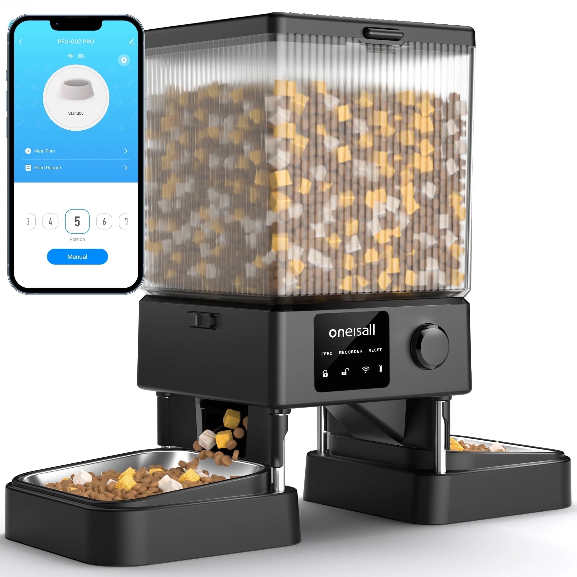 Smart Automatic Cat Feeder with Wi-Fi App Control – 5L Dual Bowl Pet Food Dispenser