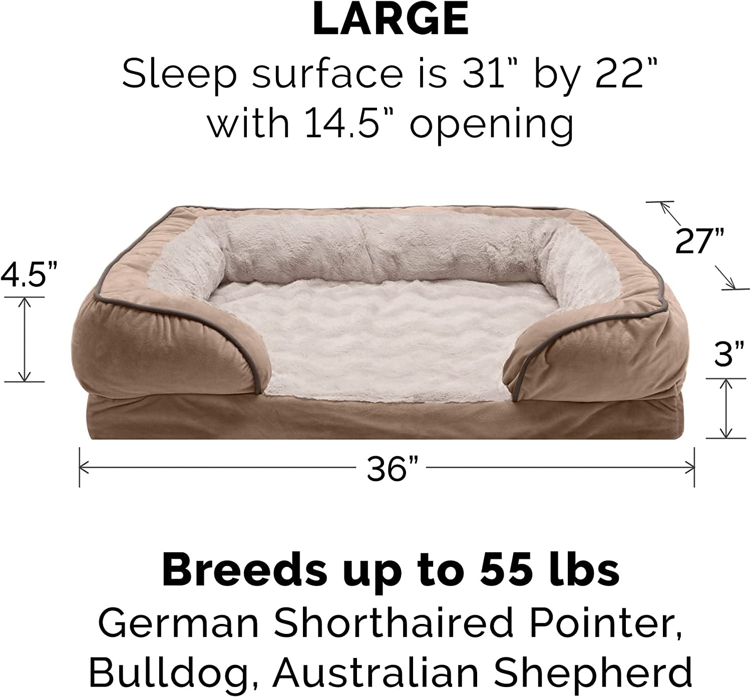 Replacement Dog Bed Cover – Plush Sofa-Style Washable Cover for Large Dog Beds (Brownstone)