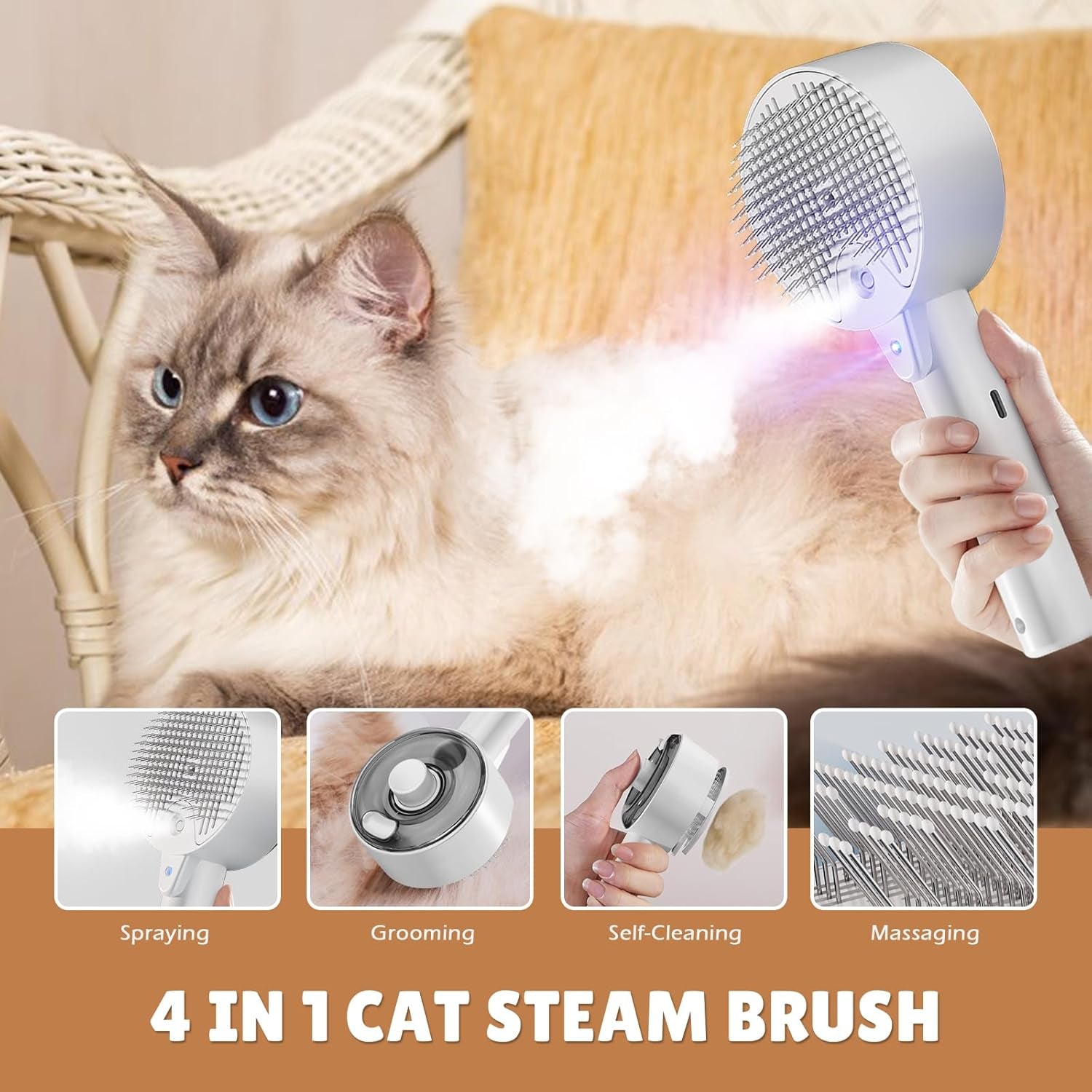 4-in-1 Pet Steam Brush for Cats & Dogs