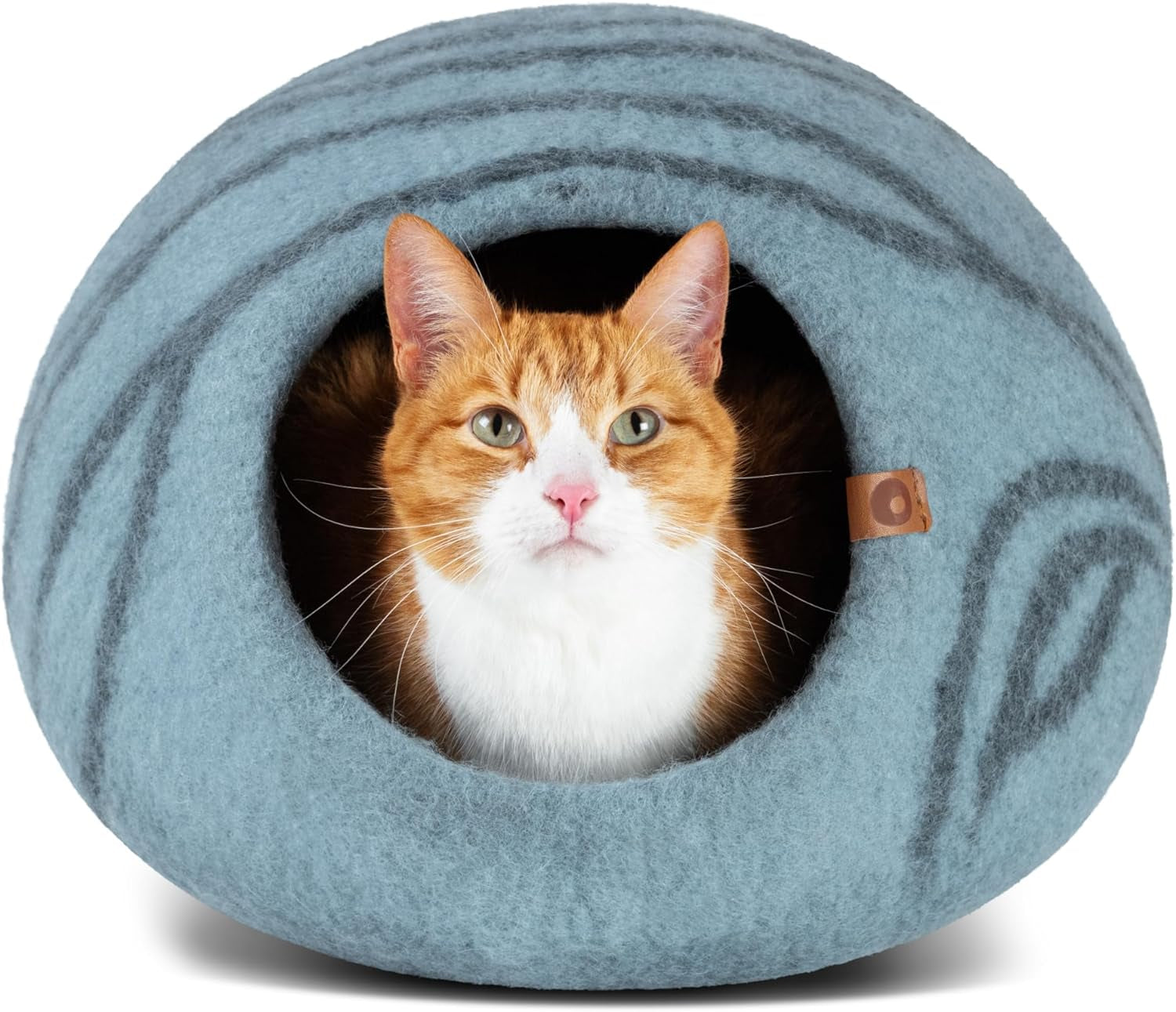 Premium Felt Cat Cave Bed – Handmade Merino Wool Cat Hideaway (Aquamarine, Medium)