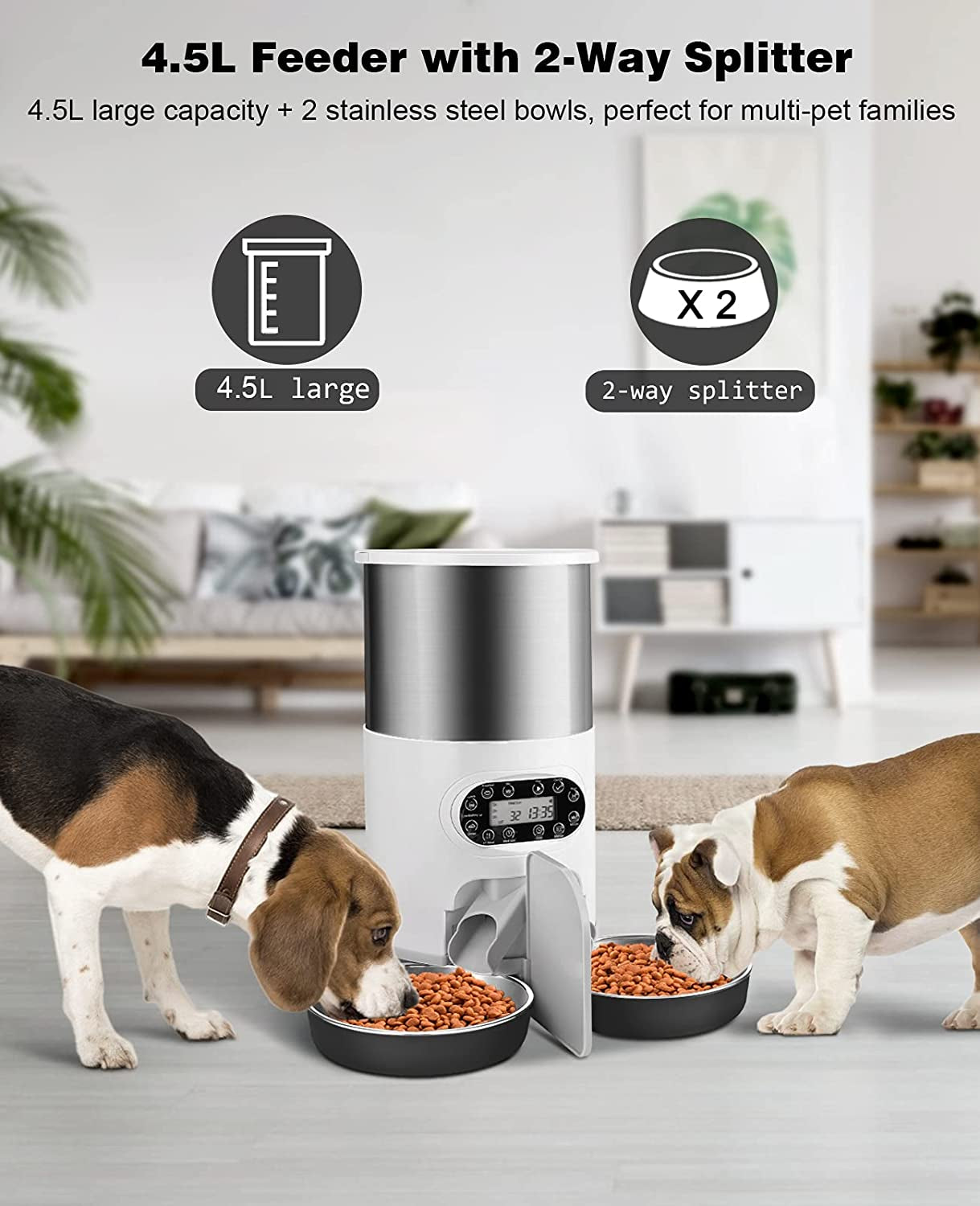 Automatic Cat Feeder – 4.5L Timed Pet Food Dispenser with Dual Bowls & Voice Recorder