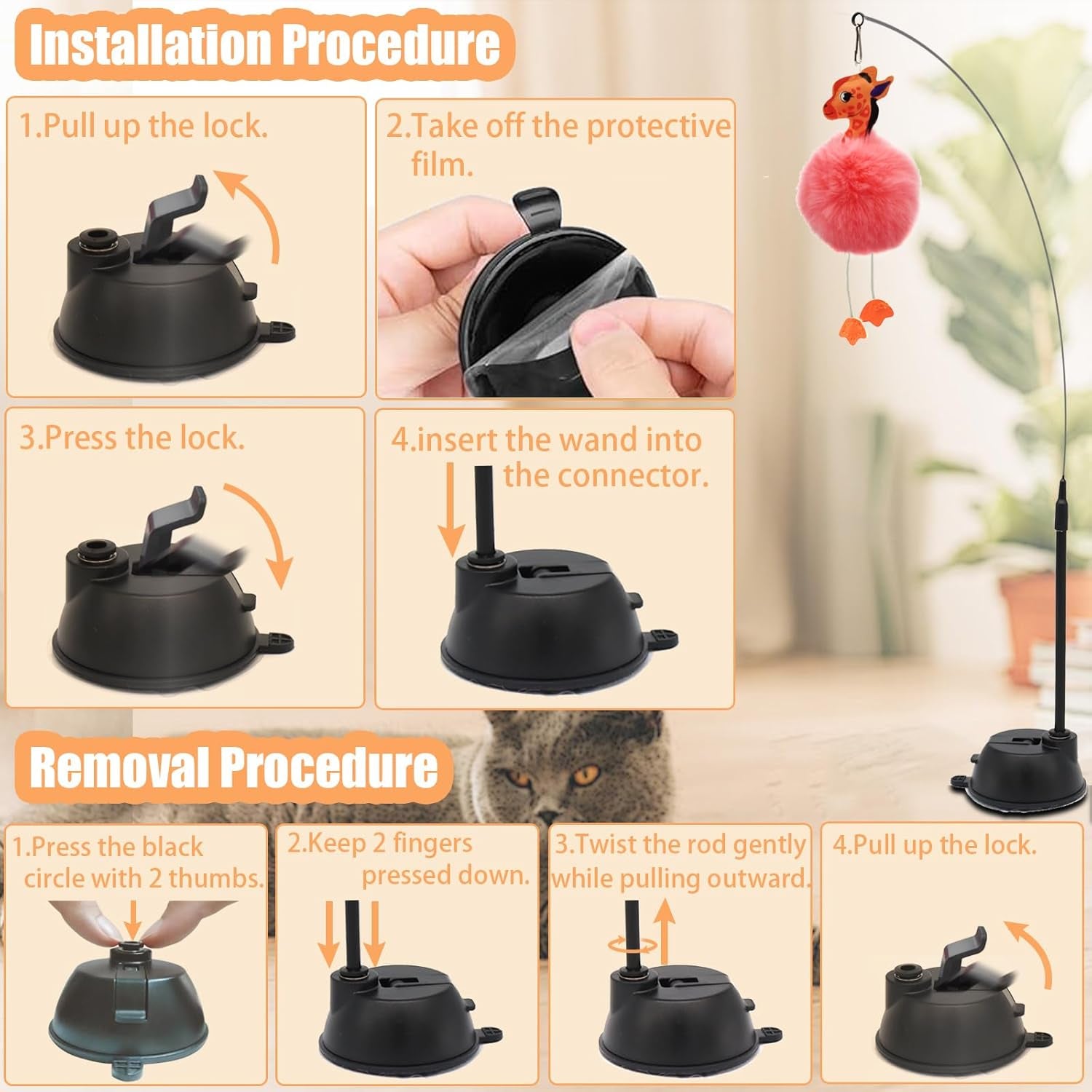 4-In-1 Interactive Cat Toy Set – Suction Cup Wand, Fishing Pole & Hanging Toys