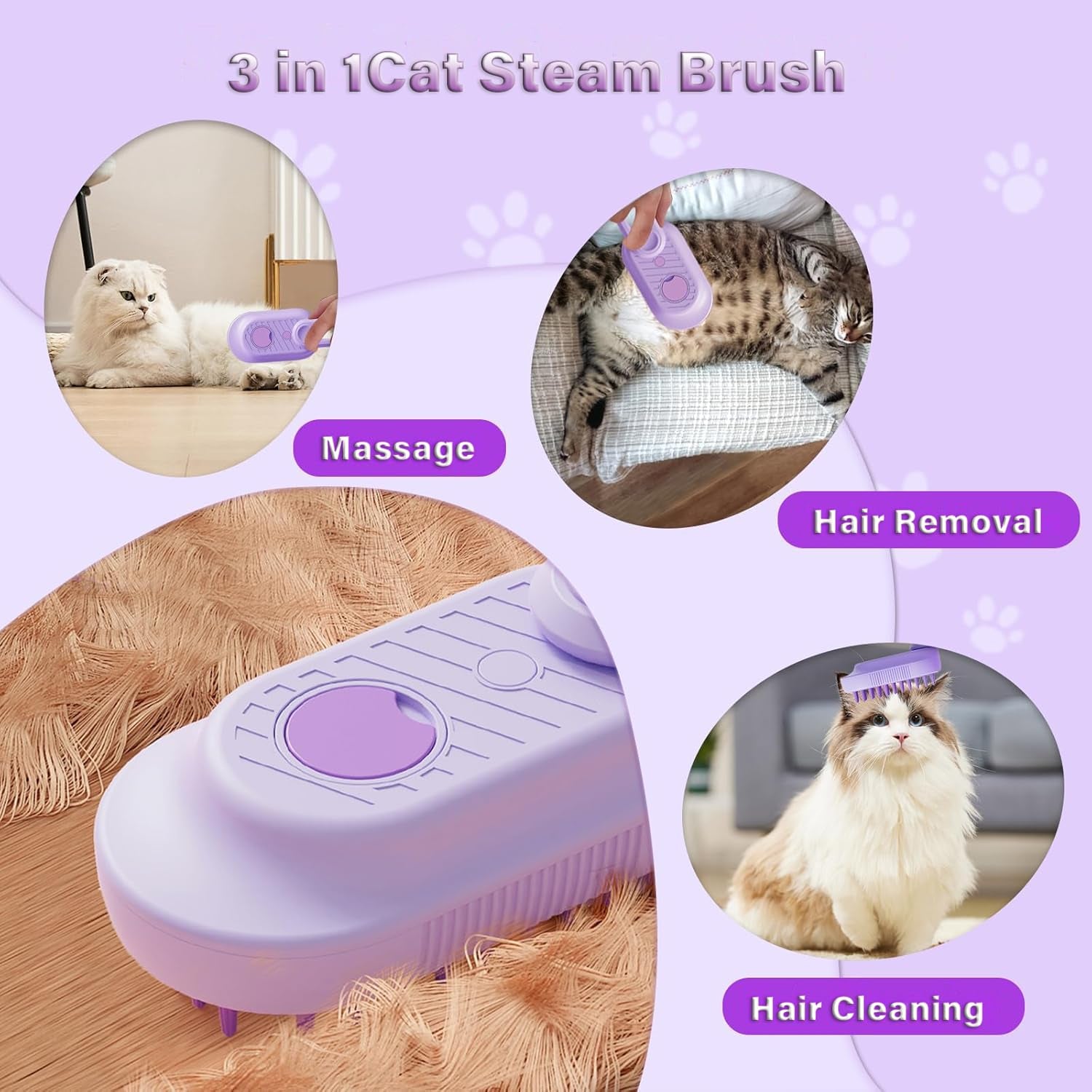 3-in-1 Pet Steam Grooming Brush for Cats & Dogs