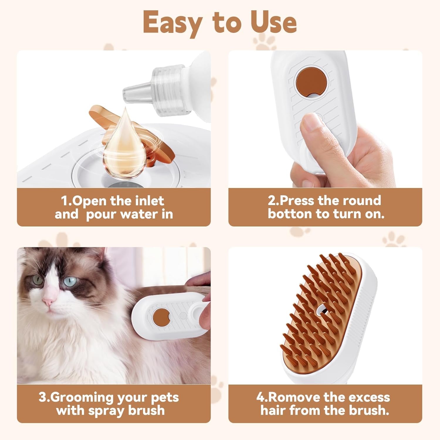 3-in-1 Pet Steam Grooming Brush for Cats & Dogs