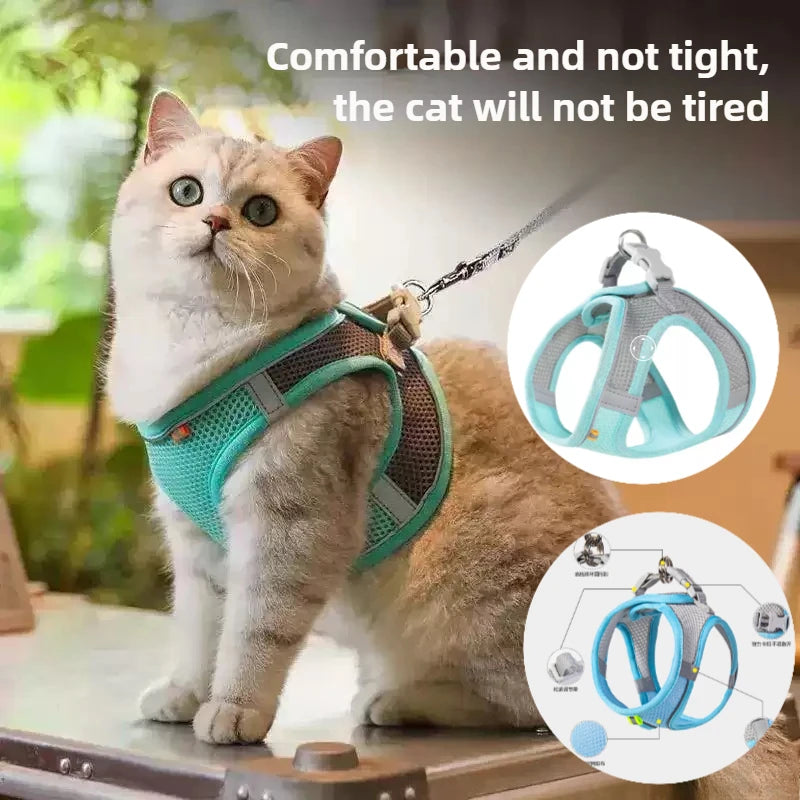 Adjustable Cat Collar and Leash Set for safe Walking with Reflective Vest