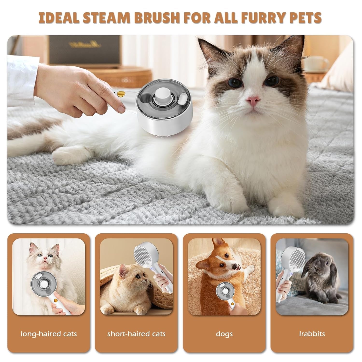 4-in-1 Pet Steam Brush for Cats & Dogs