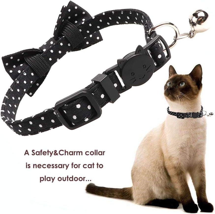 Cute Cat Collar with Bell & Bow Tie – for Kittens (Black Dots)
