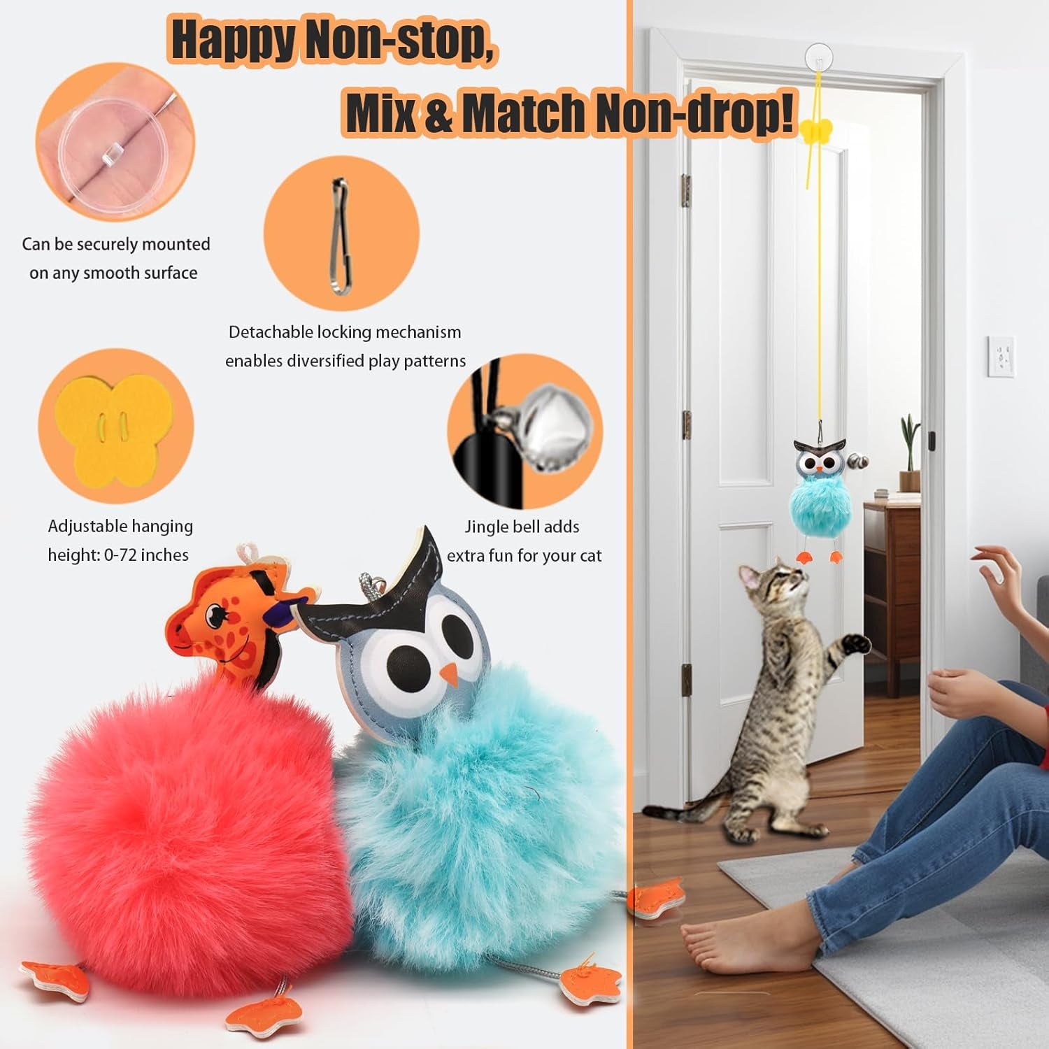 4-In-1 Interactive Cat Toy Set – Suction Cup Wand, Fishing Pole & Hanging Toys