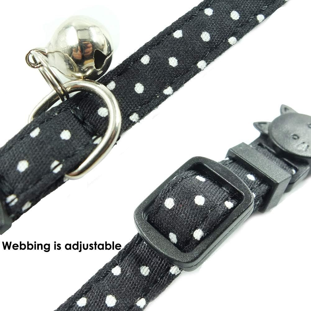 Cute Cat Collar with Bell & Bow Tie – for Kittens (Black Dots)
