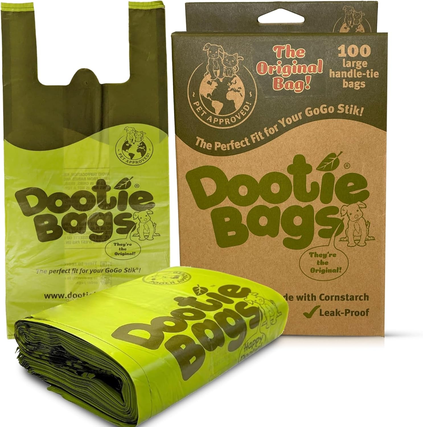 Large Dog Poop Bags with EZ Tie Handles – Strong Leakproof Pet Waste Bags (100 Count)