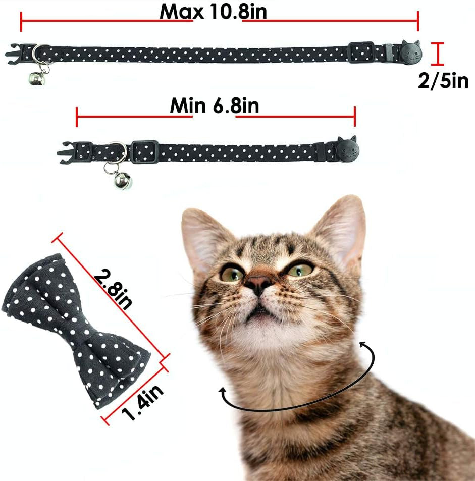 Cute Cat Collar with Bell & Bow Tie – for Kittens (Black Dots)