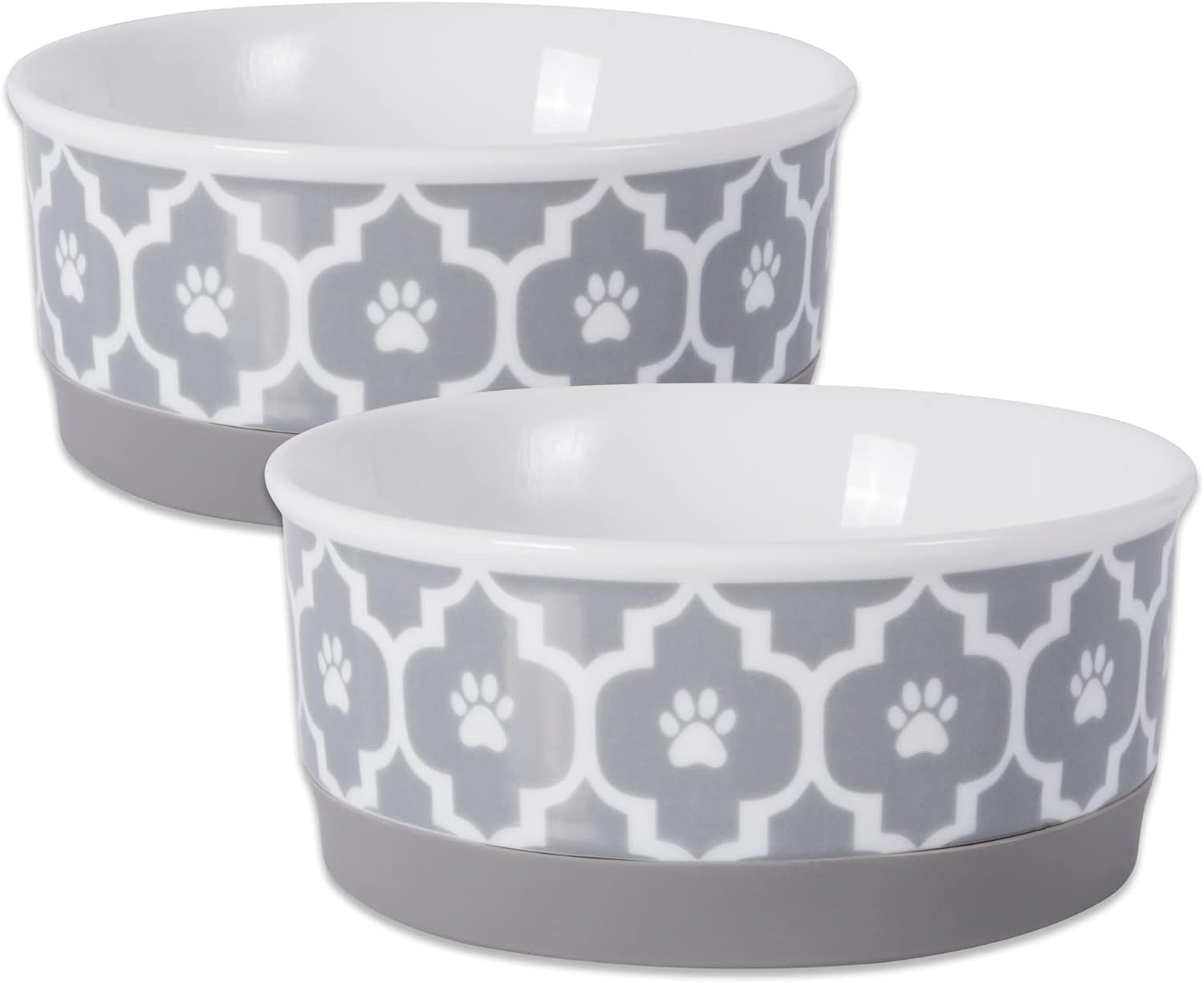 Lattice Collection Ceramic Pet Bowls – Non-Slip Food & Water Dish Set (2 Pack, Gray)