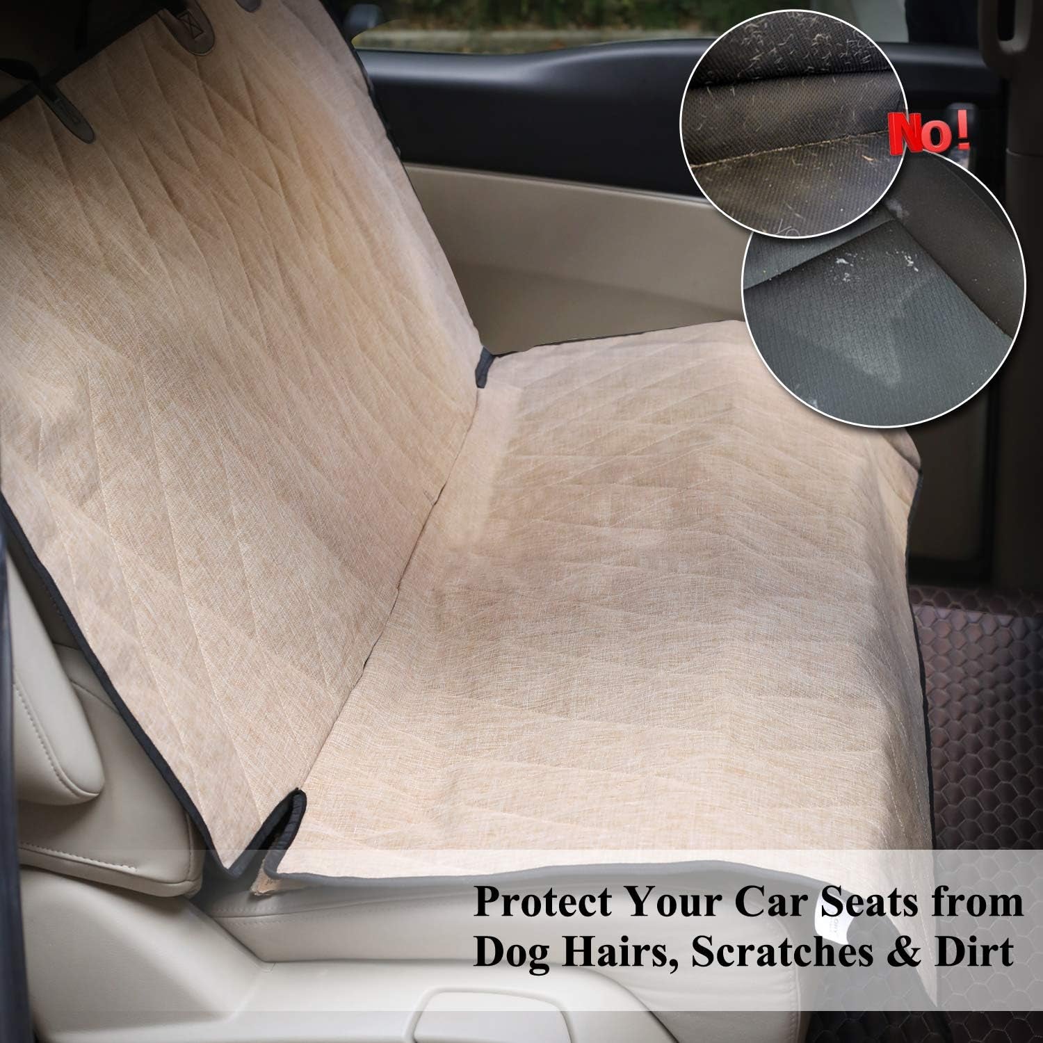 Dog Back Seat Cover – Waterproof Pet Car Seat Protector with Anti-Slip Backing (Heather Khaki) 