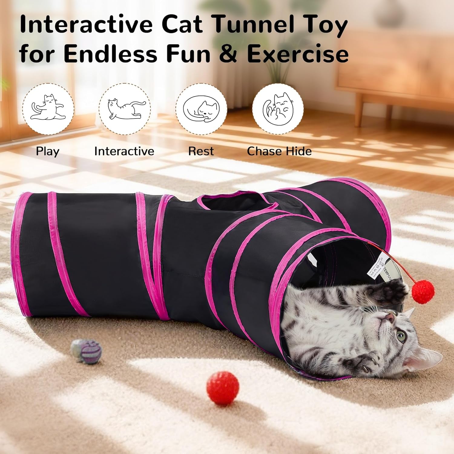 🐱 3-Way Collapsible Cat Tunnel Toy – Endless Fun for Curious Cats