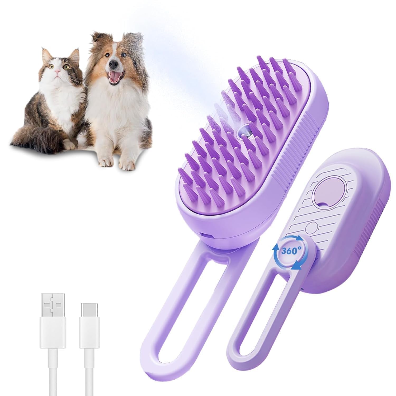 3-in-1 Pet Steam Grooming Brush for Cats & Dogs