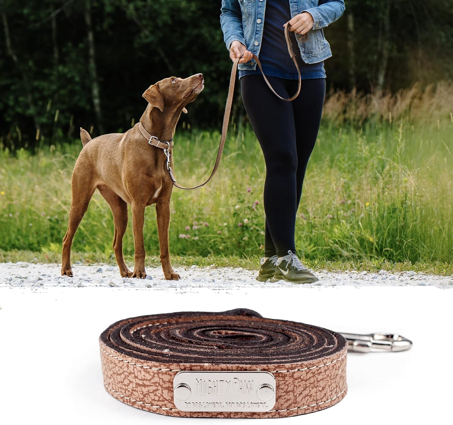Luxury Genuine Leather Dog Leash – Premium 5 ft Soft Leather Pet Lead (Light Brown)