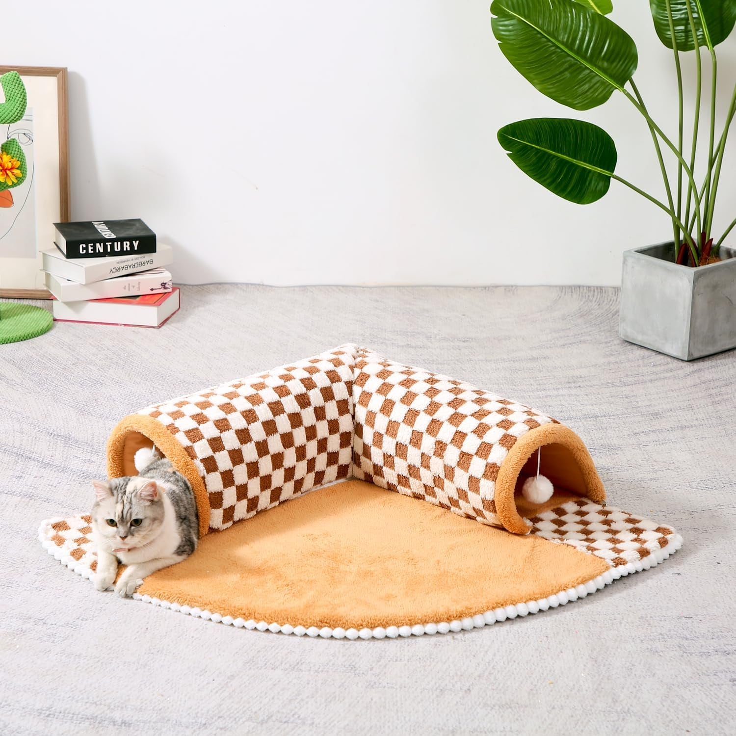 2-in-1 Plush Pet Bed Tunnel – Cozy Hideaway for Cats & Small Dogs
