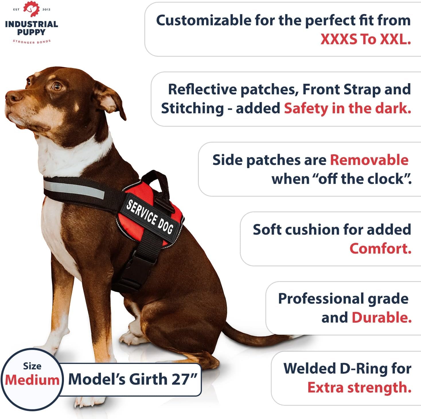 Service Dog Vest & Matching Leash Set – Reflective Harness for Working Dogs (Red, Medium)
