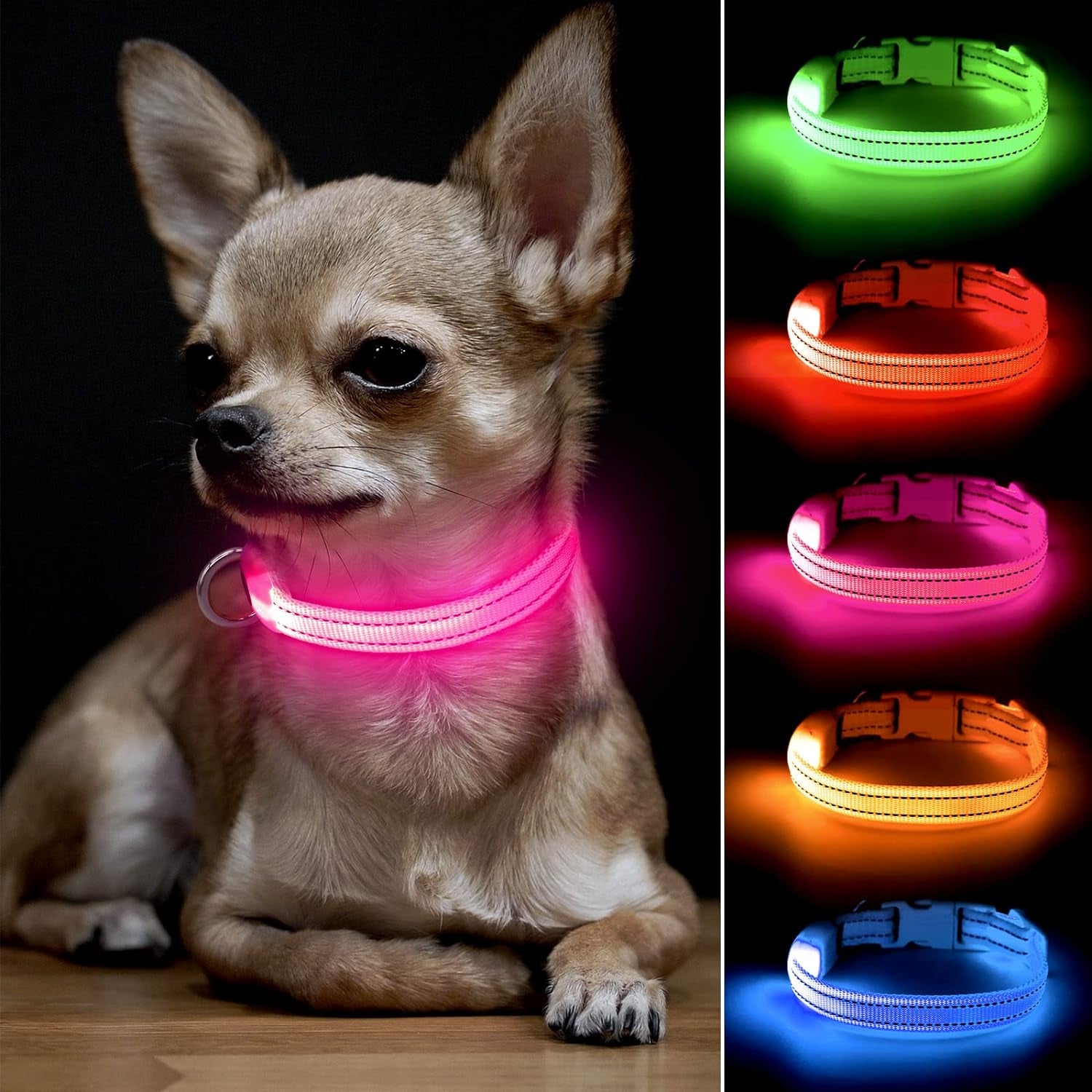Rechargeable LED Dog & Cat Collar – Glow in the Dark Safety Collar for Night Walking (Pink, XS)