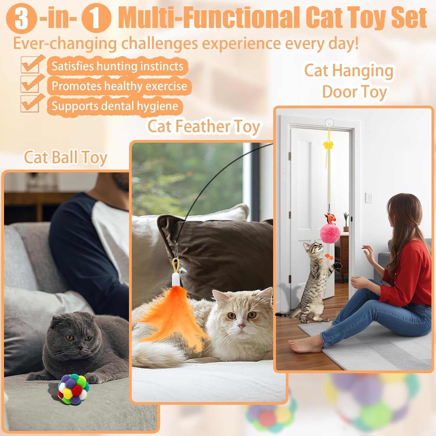 4-In-1 Interactive Cat Toy Set – Suction Cup Wand, Fishing Pole & Hanging Toys