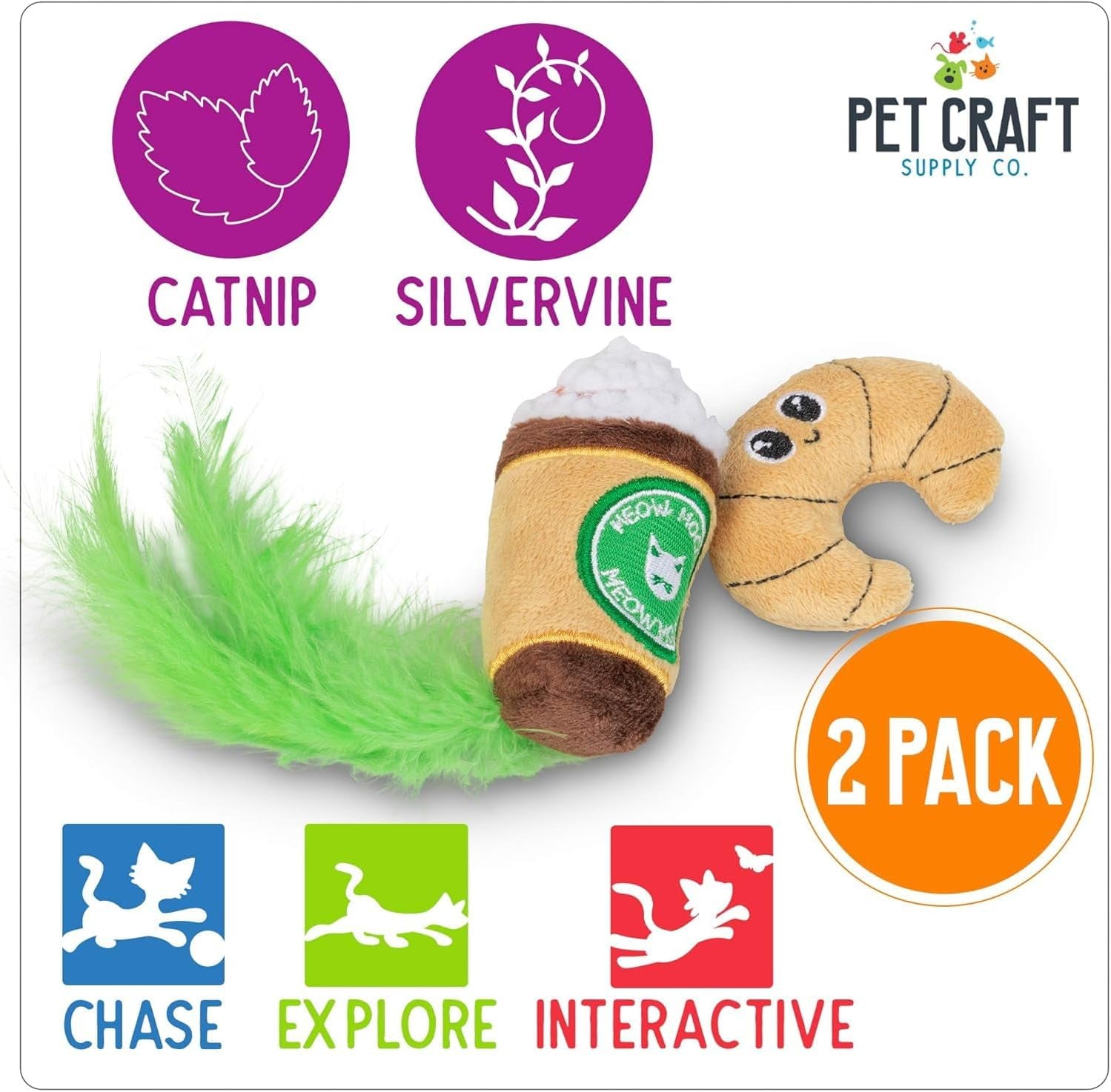 Silly Snacks Catnip Toys – Plush Crinkle Cat Toys with Catnip & Silvervine (2 Pack)