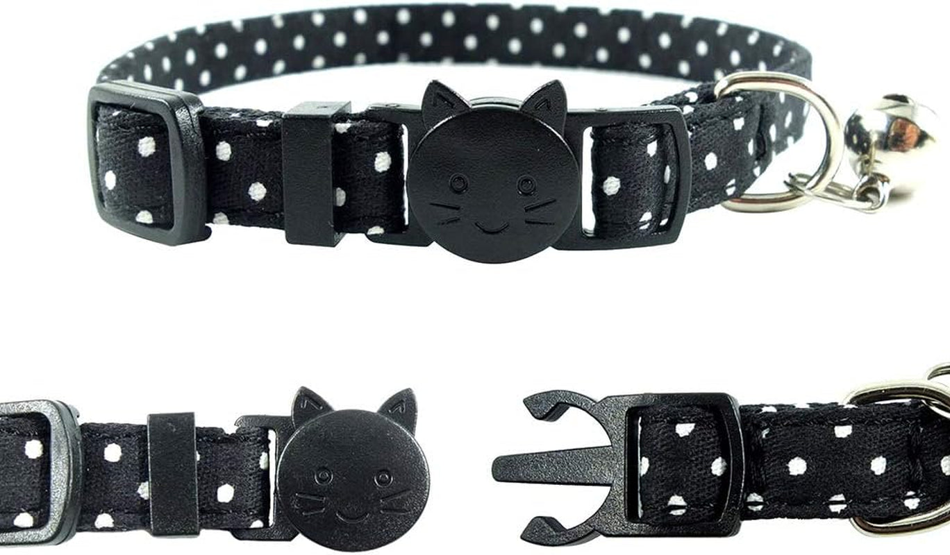 Cute Cat Collar with Bell & Bow Tie – for Kittens (Black Dots)