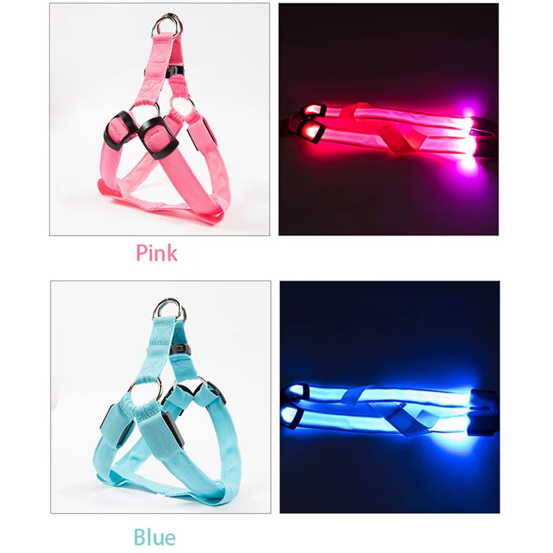 Adjustable LED Dog Harness No Pull Small Medium Glowing Nylon Breast-Band Night Safety Dog Accessories