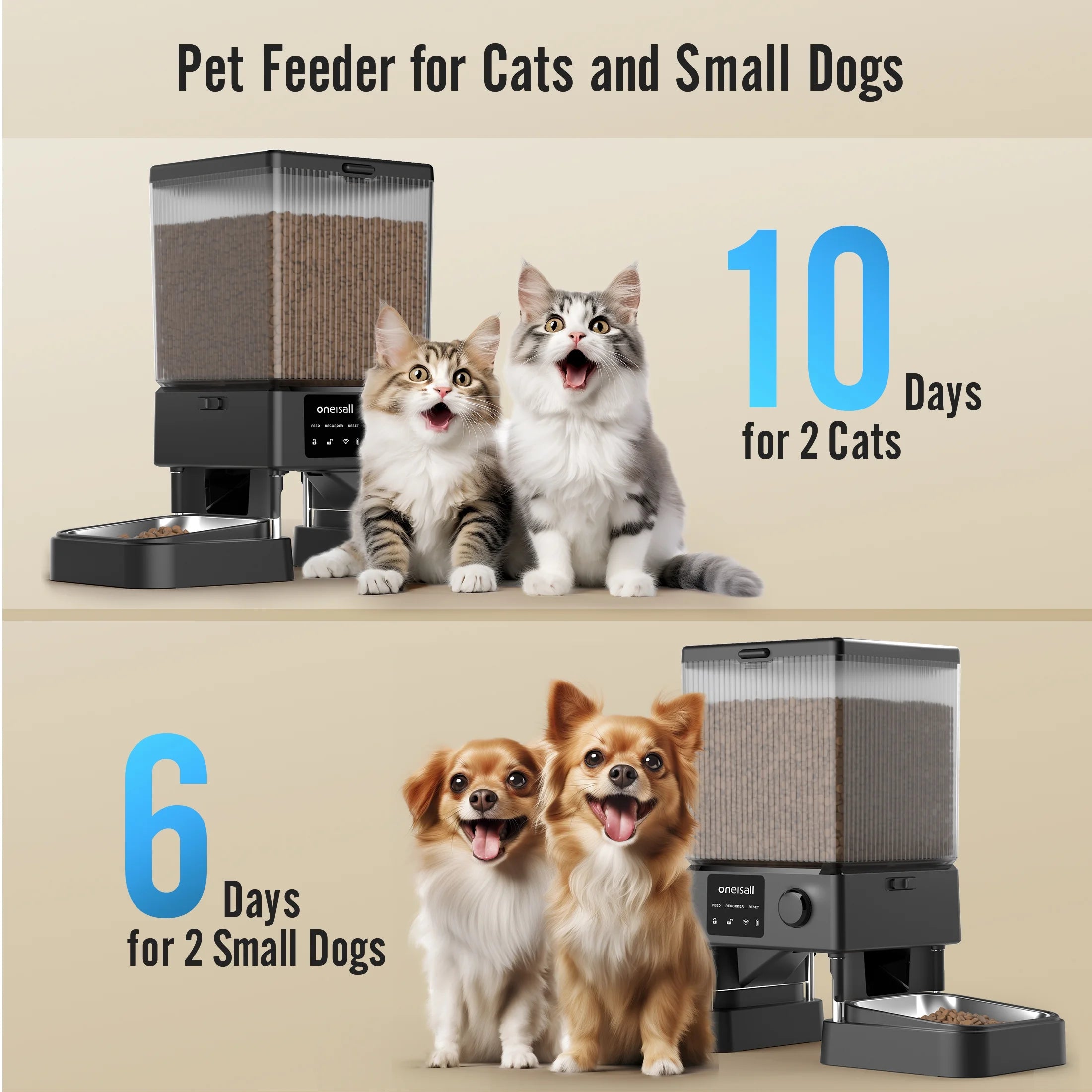 Smart Automatic Cat Feeder with Wi-Fi App Control – 5L Dual Bowl Pet Food Dispenser