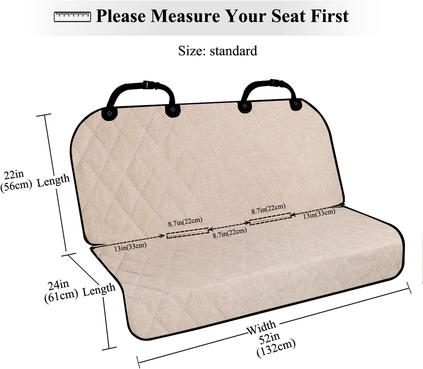 Dog Back Seat Cover – Waterproof Pet Car Seat Protector with Anti-Slip Backing (Heather Khaki) 