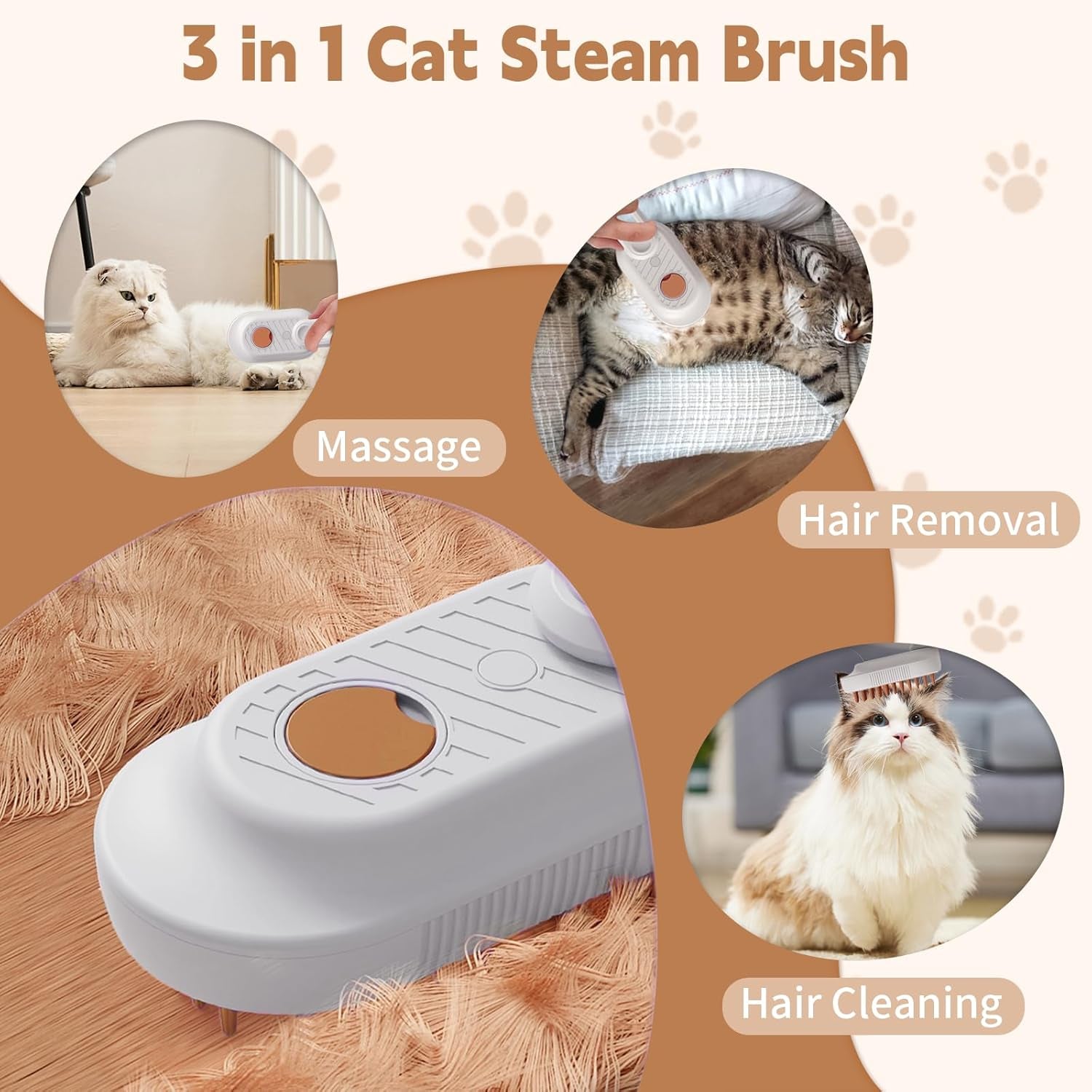 3-in-1 Pet Steam Grooming Brush for Cats & Dogs
