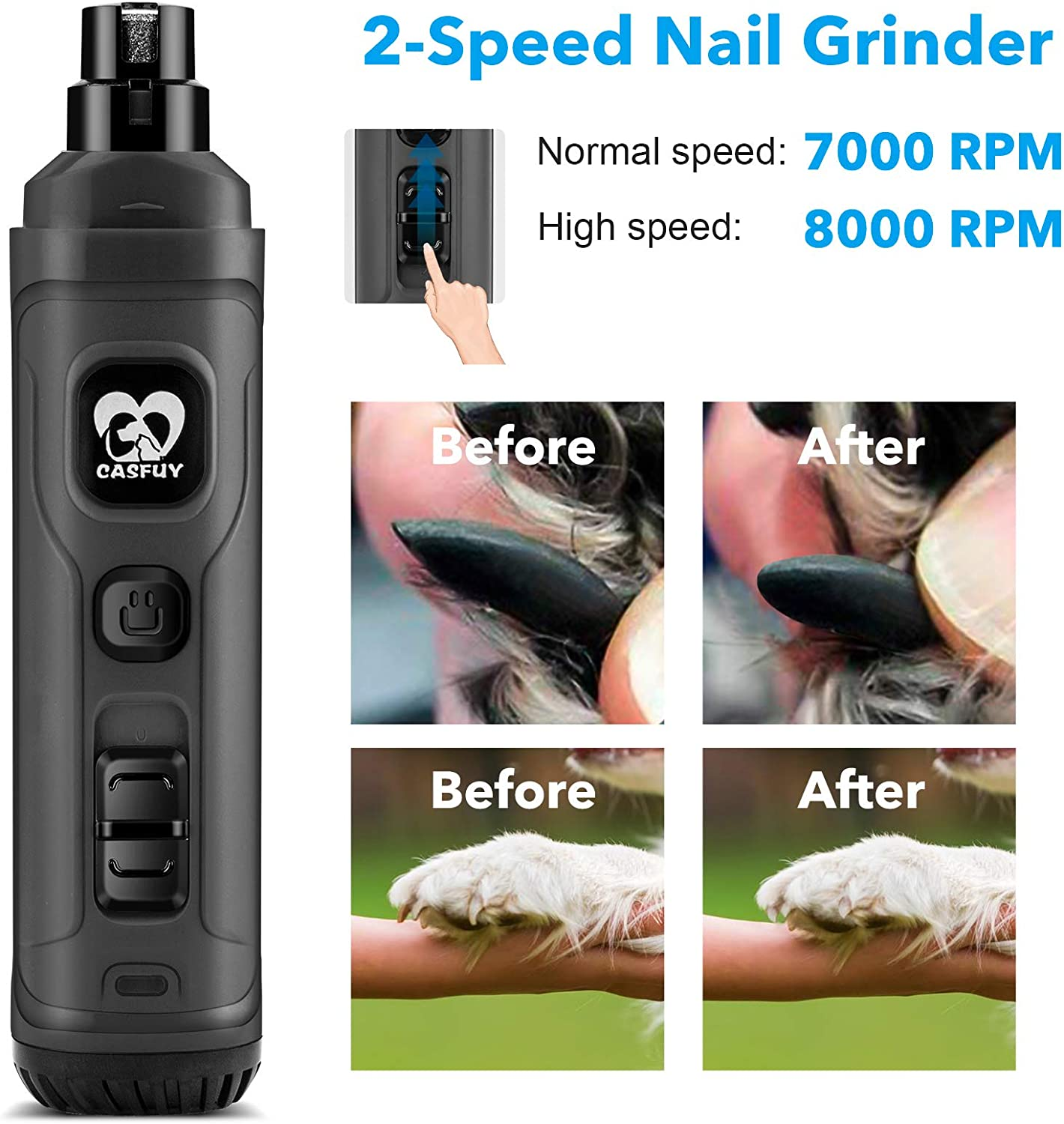 Electric Dog Nail Grinder with Dual LED Lights – Rechargeable
