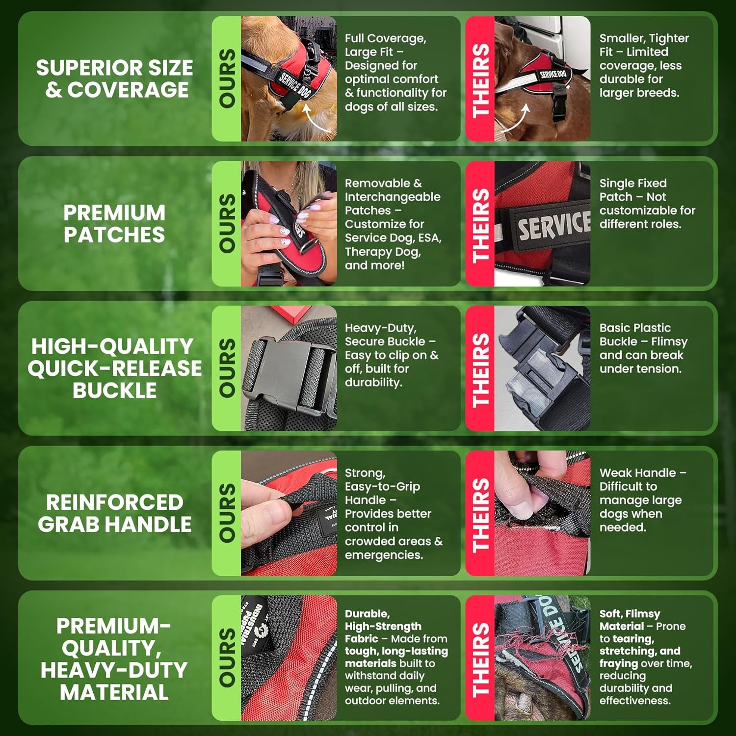 Service Dog Vest & Matching Leash Set – Reflective Harness for Working Dogs (Red, Medium)