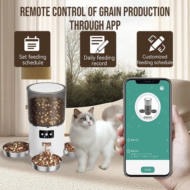 HEYBO Automatic Cat Feeder – Smart App-Controlled Pet Feeder with 3 Bowls