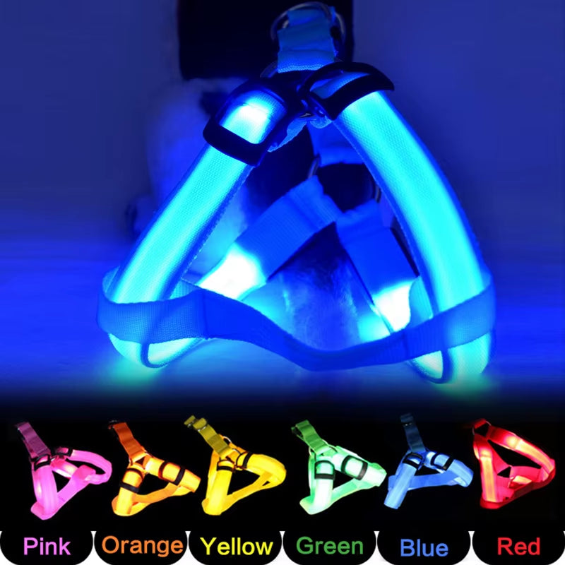Adjustable LED Dog Harness No Pull Small Medium Glowing Nylon Breast-Band Night Safety Dog Accessories