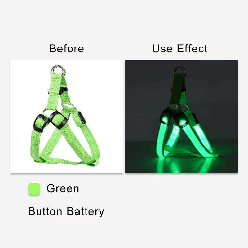 Adjustable LED Dog Harness No Pull Small Medium Glowing Nylon Breast-Band Night Safety Dog Accessories