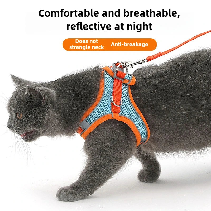 Adjustable Cat Collar and Leash Set for safe Walking with Reflective Vest