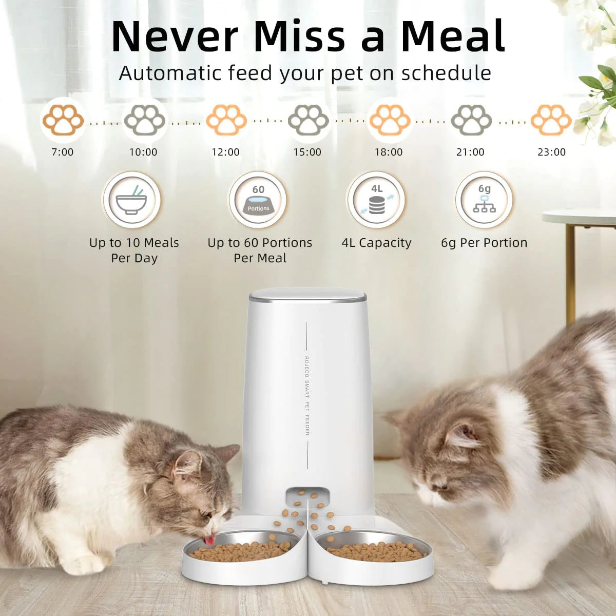 ROJECO 4L Automatic Pet Feeder