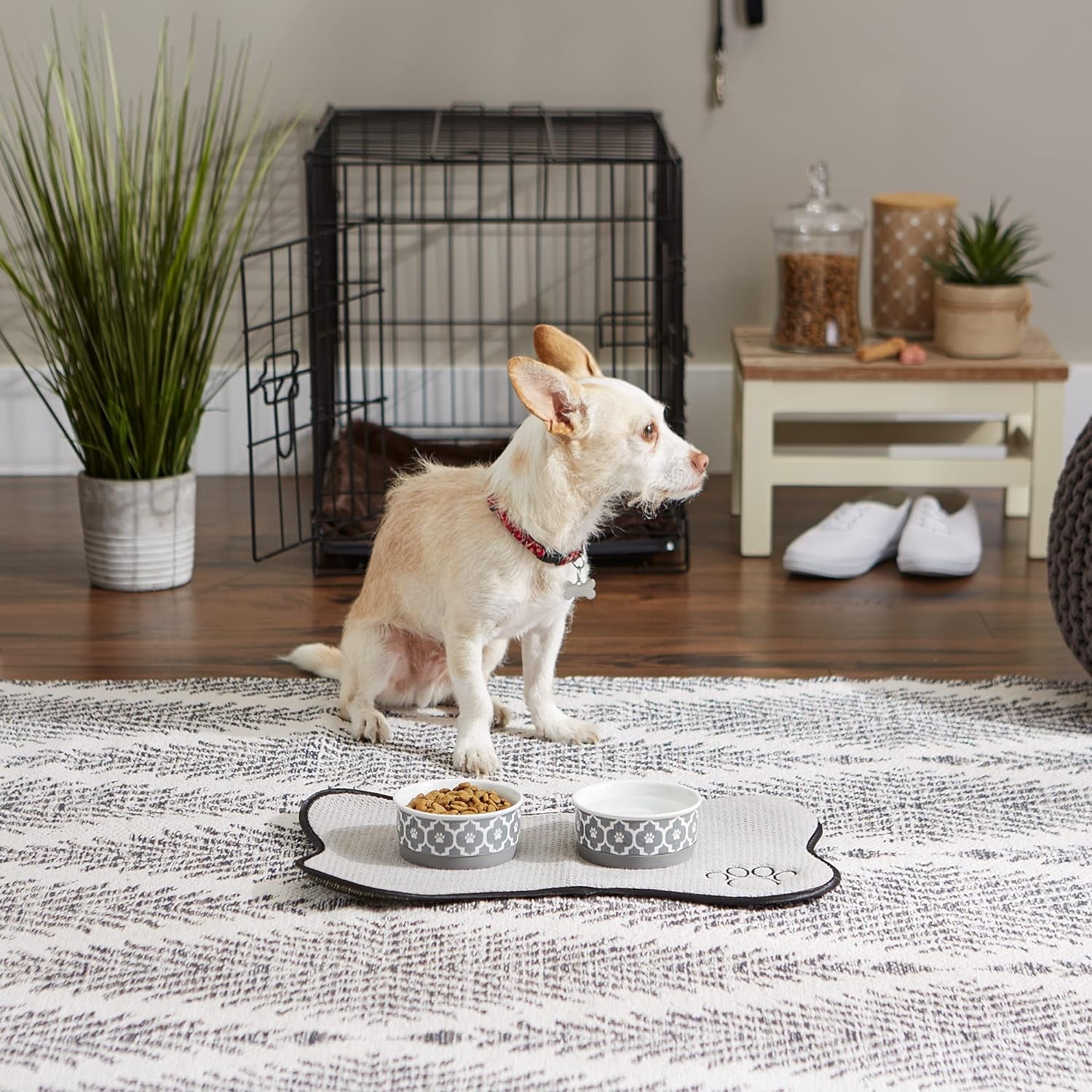 Lattice Collection Ceramic Pet Bowls – Non-Slip Food & Water Dish Set (2 Pack, Gray)