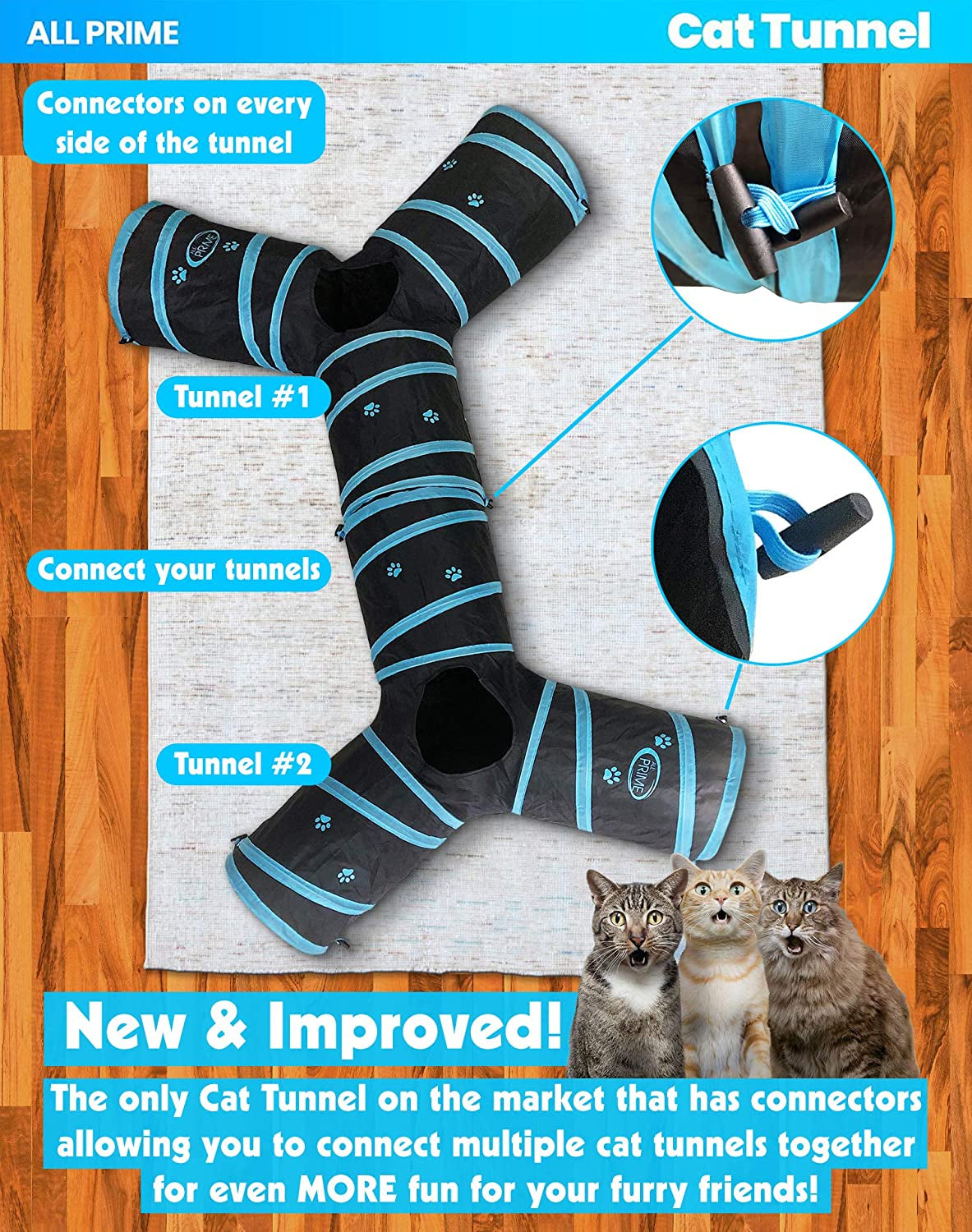 3-Way Cat Tunnel with Interactive Toy – Collapsible Play Tube for Cats