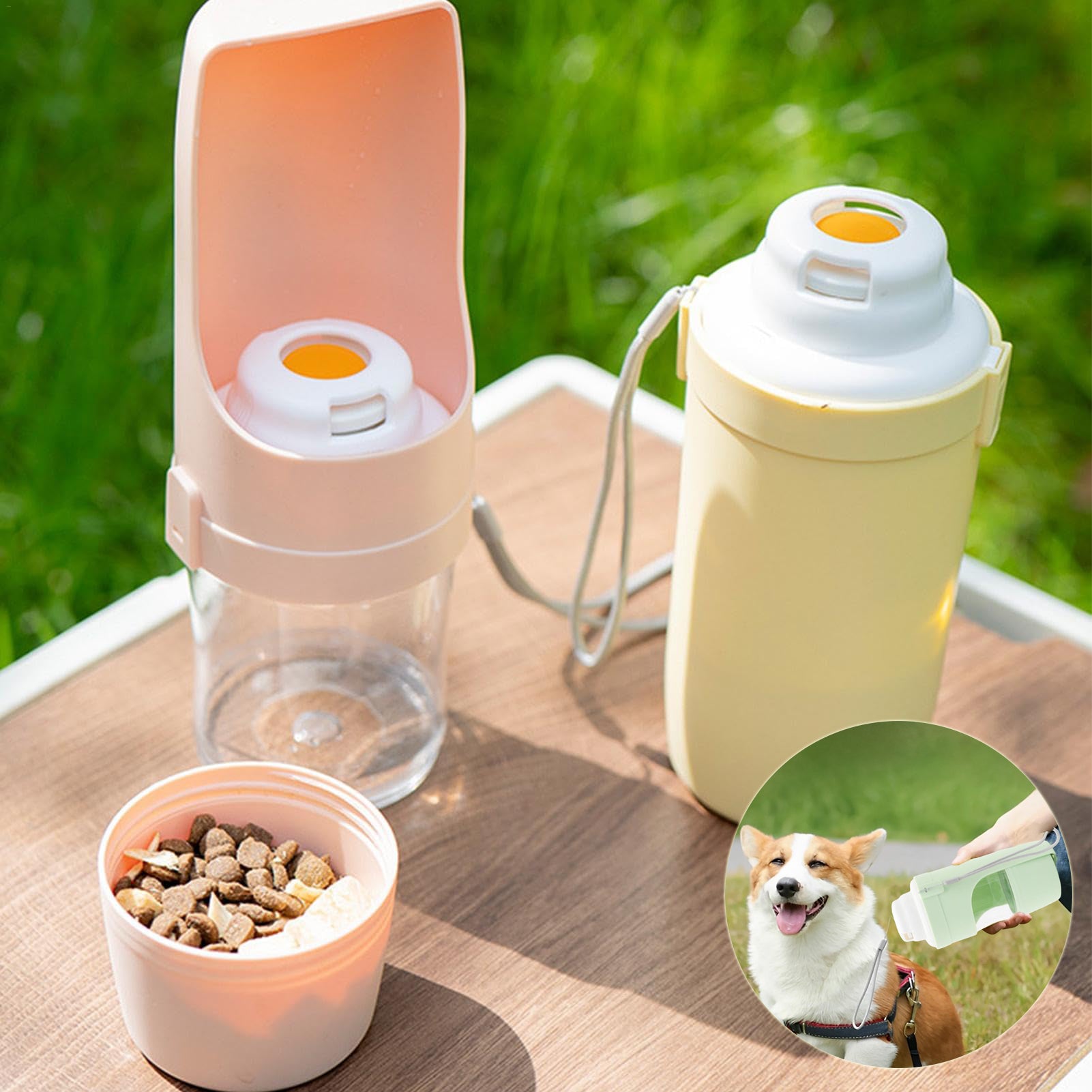 2-in-1 Travel Dog Water Bottle & Food Feeder (690ml)