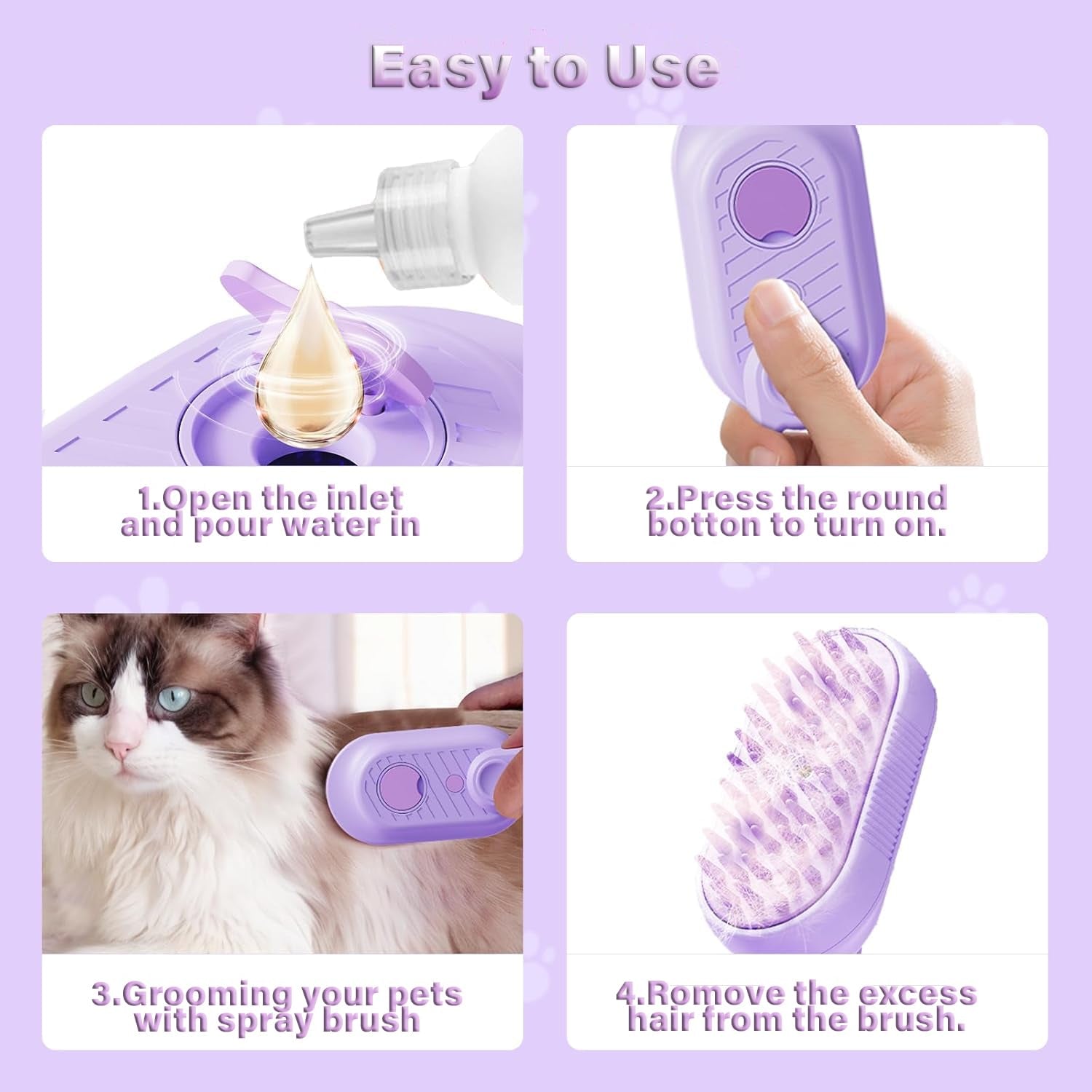 3-in-1 Pet Steam Grooming Brush for Cats & Dogs