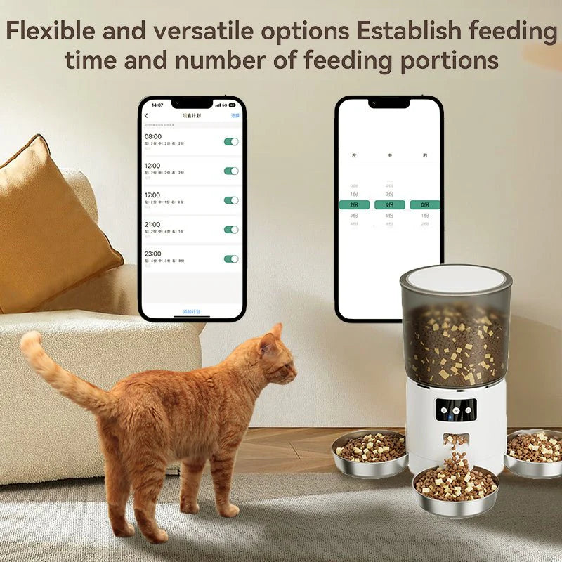 HEYBO Automatic Cat Feeder – Smart App-Controlled Pet Feeder with 3 Bowls