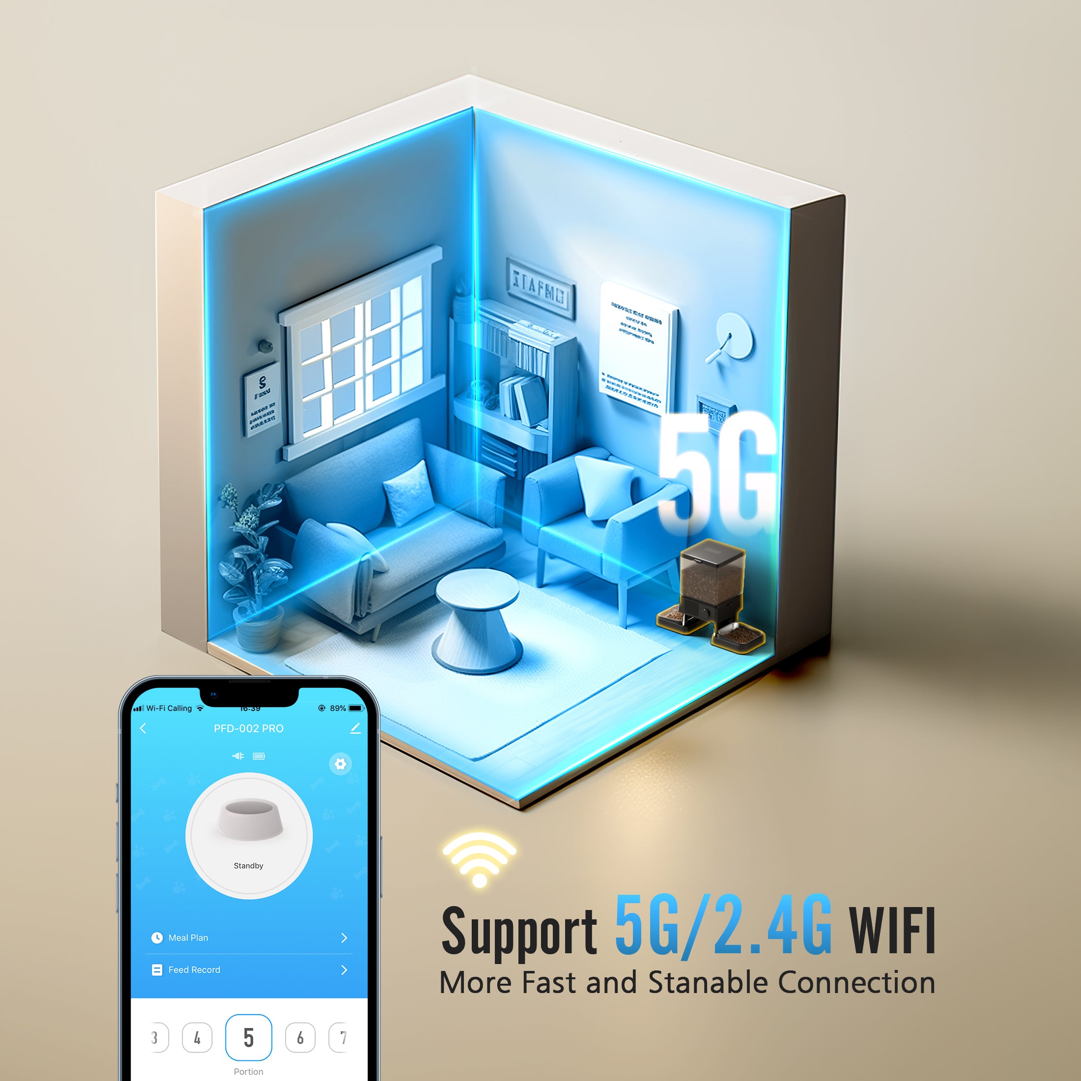 Smart Automatic Cat Feeder with Wi-Fi App Control – 5L Dual Bowl Pet Food Dispenser