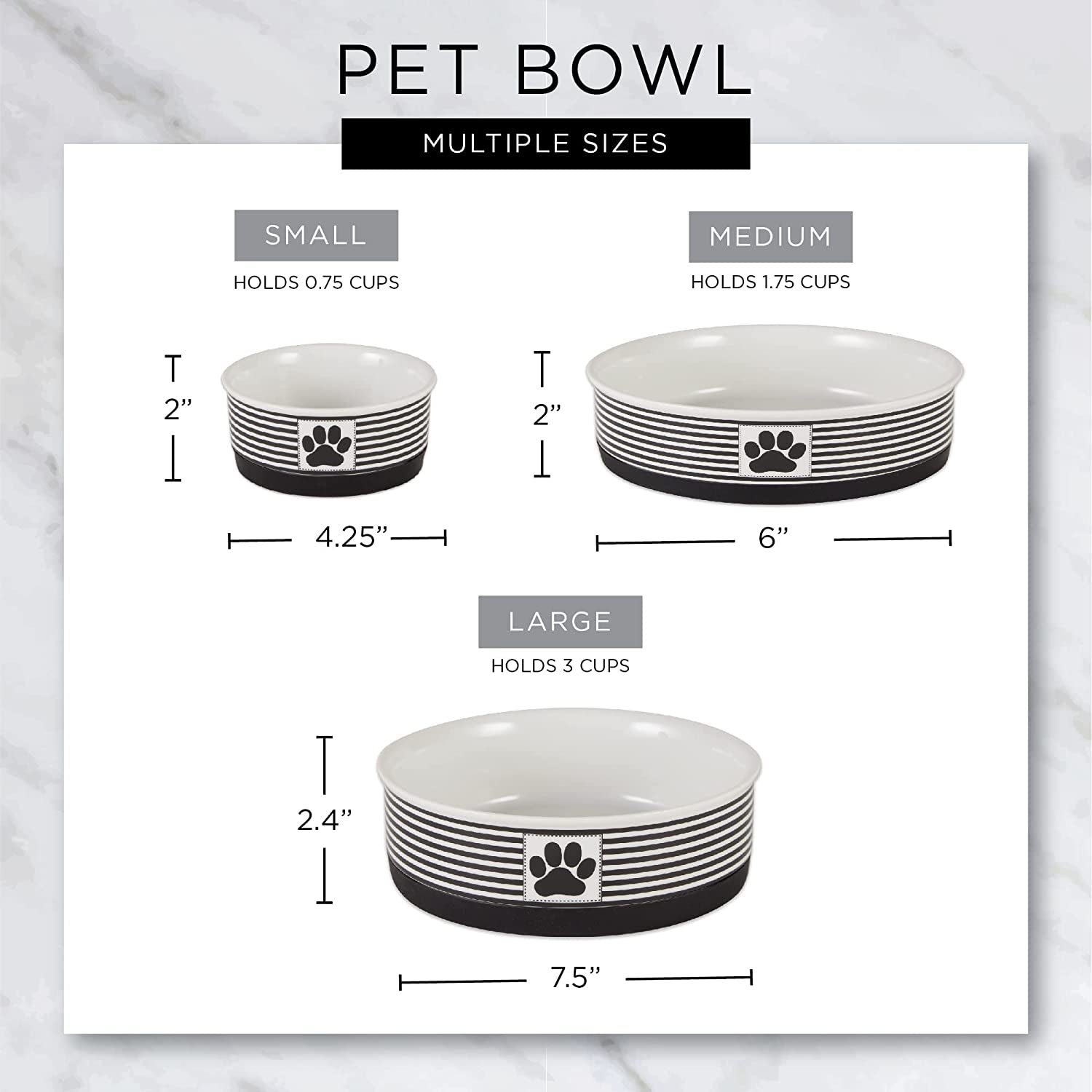 Lattice Collection Ceramic Pet Bowls – Non-Slip Food & Water Dish Set (2 Pack, Gray)