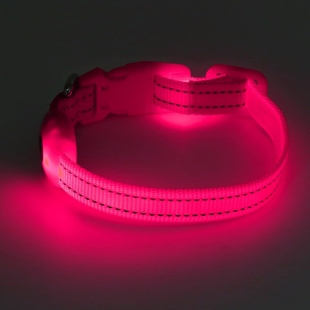 Rechargeable LED Dog & Cat Collar – Glow in the Dark Safety Collar for Night Walking (Pink, XS)